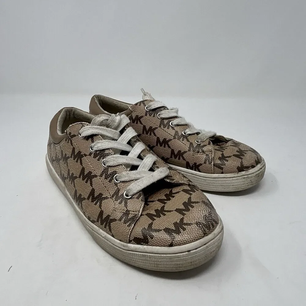 Michael Kors MK Signature Logo Canvas Lace Up Sneakers Mens Brown Size 3 US